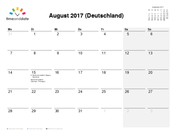 Kalender für 2017 in Deutschland