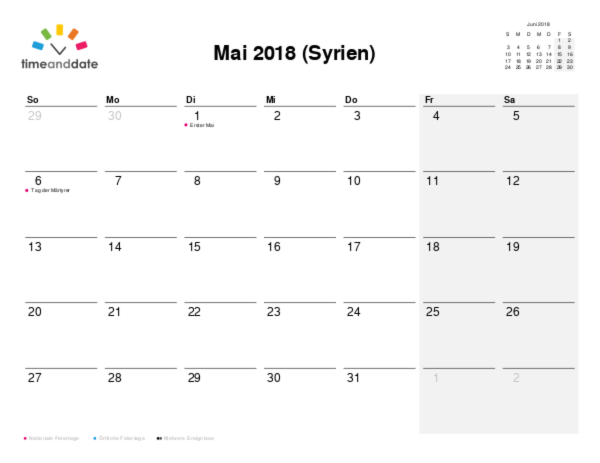 Kalender für 2018 in Syrien