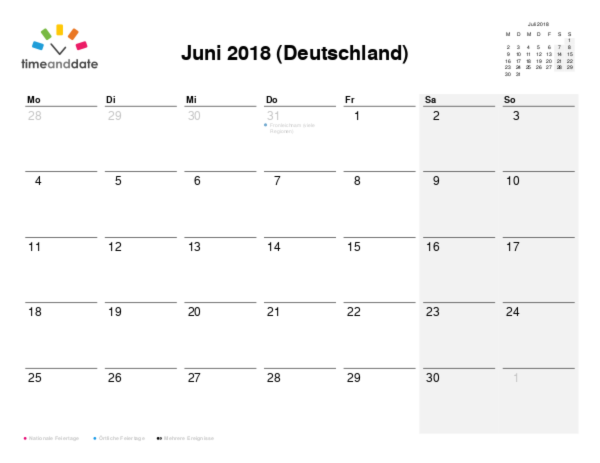 Kalender für 2018 in Deutschland