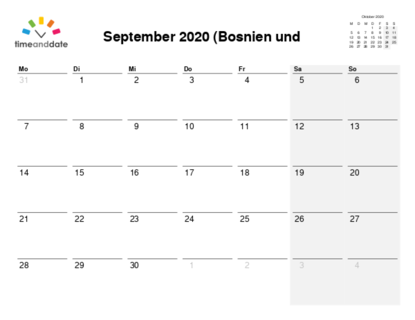 Kalender für 2020 in Bosnien und Herzegowina