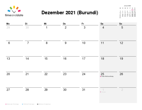 Kalender für 2021 in Burundi