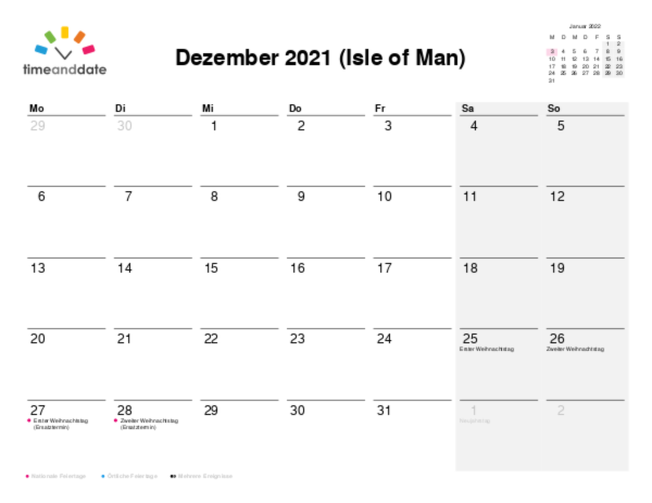 Kalender für 2021 in Isle of Man