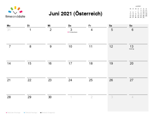 Kalender für 2021 in Österreich