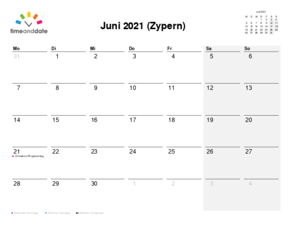 Kalender für 2021 in Zypern