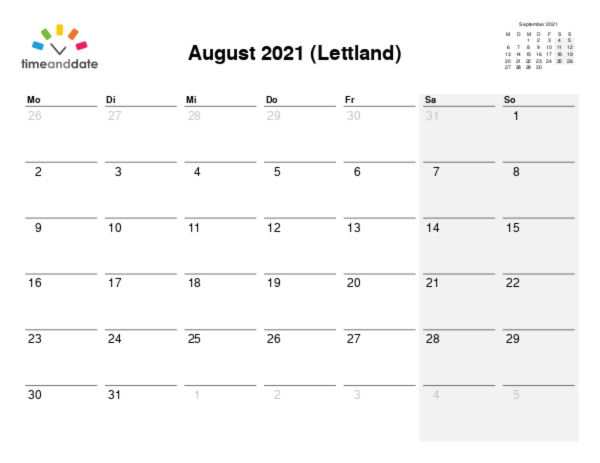 Kalender für 2021 in Lettland
