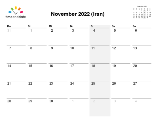 Kalender für 2022 in Iran