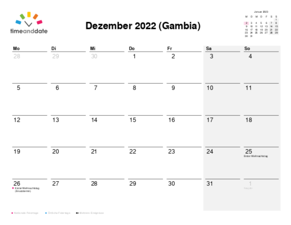 Kalender für 2022 in Gambia