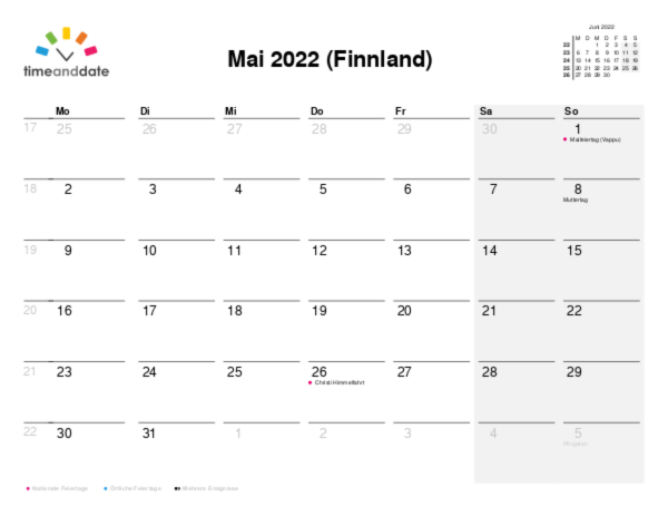 Kalender für 2022 in Finnland