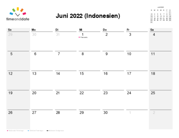 Kalender für 2022 in Indonesien