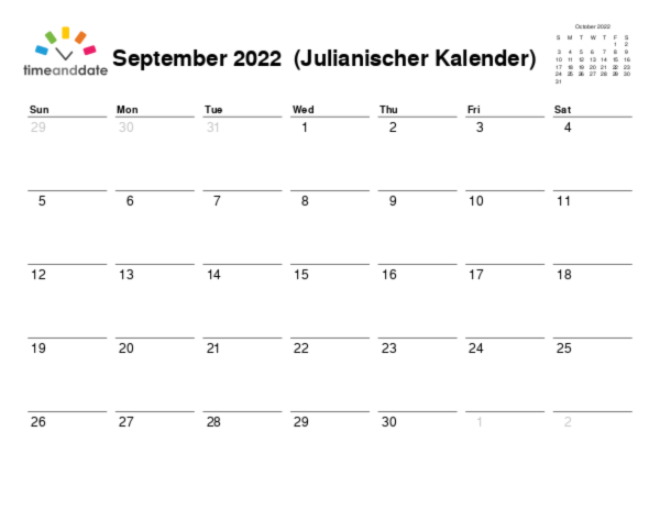 Kalender für 2022 in Julianischer Kalender