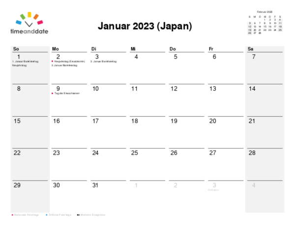 Kalender für 2023 in Japan
