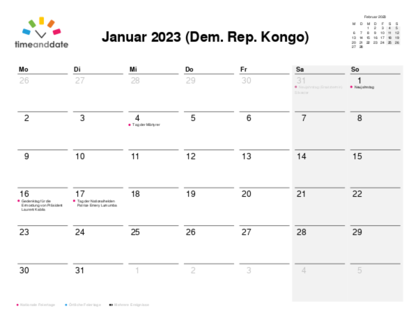 Kalender für 2023 in Dem. Rep. Kongo