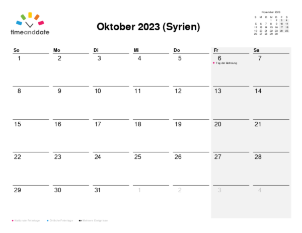 Kalender für 2023 in Syrien