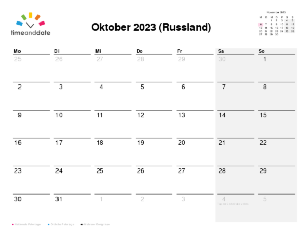 Kalender für 2023 in Russland