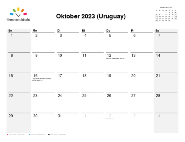 Kalender für 2023 in Uruguay