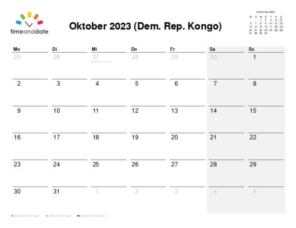 Kalender für 2023 in Dem. Rep. Kongo