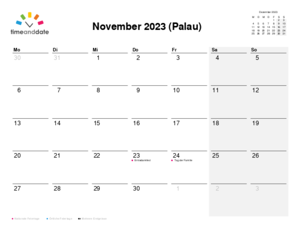 Kalender für 2023 in Palau