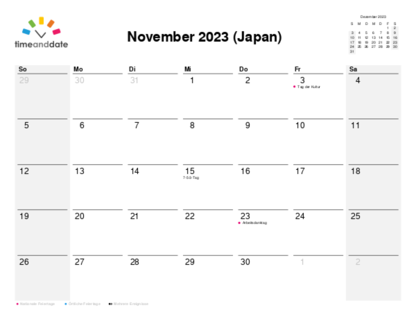 Kalender für 2023 in Japan