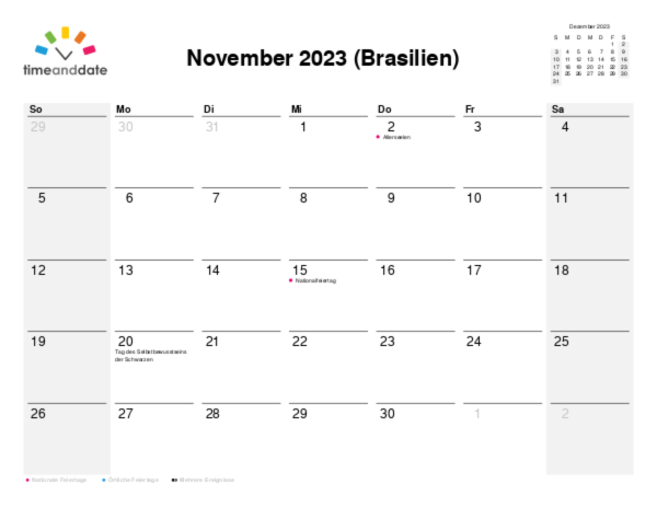 Kalender für 2023 in Brasilien