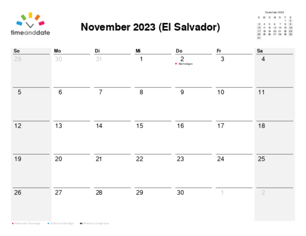 Kalender für 2023 in El Salvador