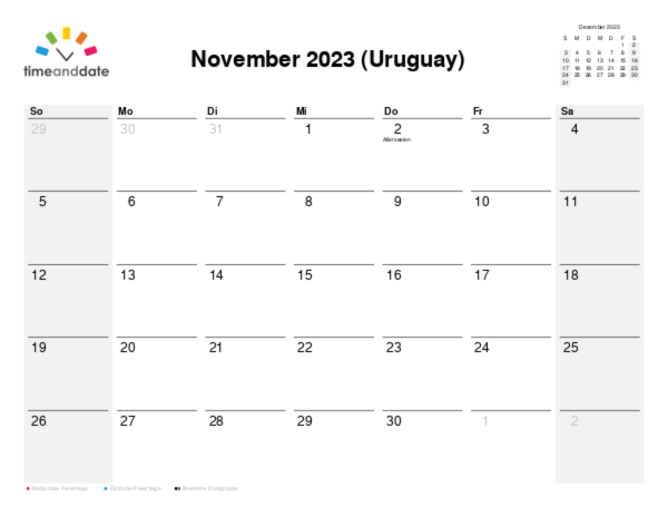 Kalender für 2023 in Uruguay