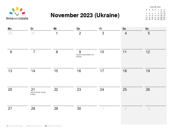 Kalender für 2023 in Ukraine