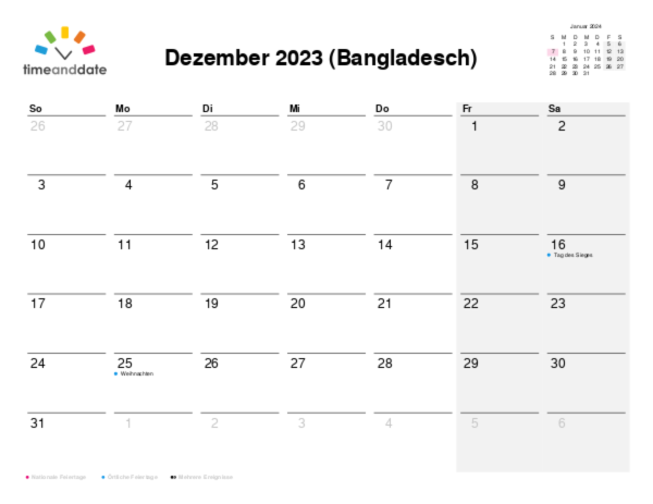 Kalender für 2023 in Bangladesch
