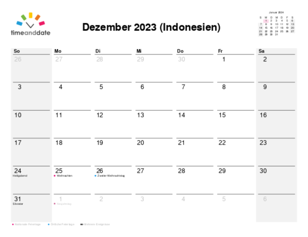 Kalender für 2023 in Indonesien