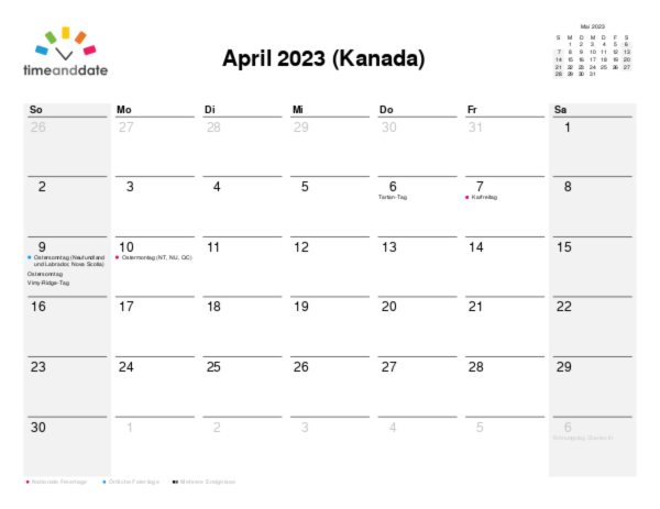Kalender für 2023 in Kanada