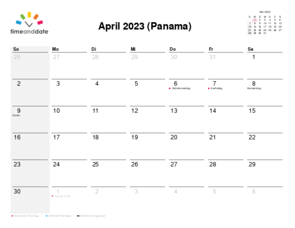 Kalender für 2023 in Panama