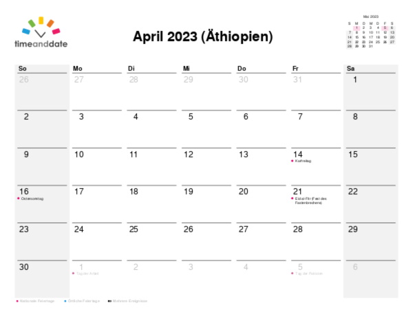 Kalender für 2023 in Äthiopien
