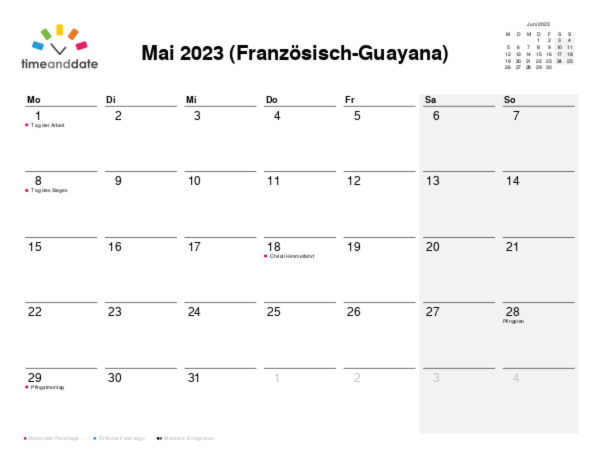Kalender für 2023 in Französisch-Guayana