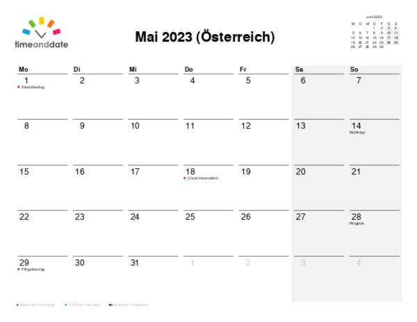 Kalender für 2023 in Österreich