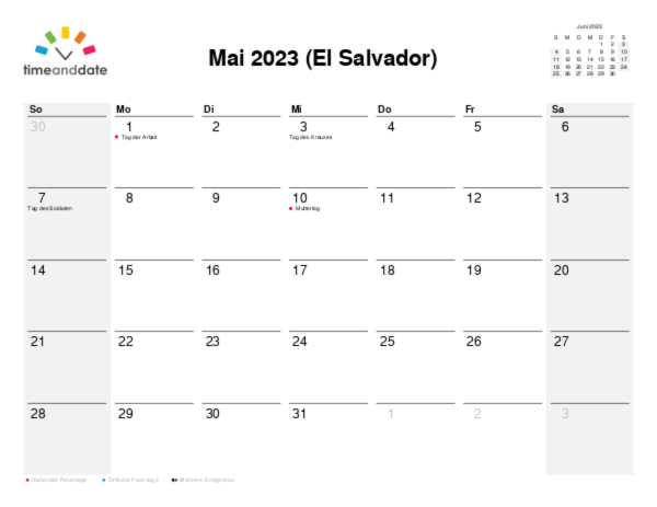 Kalender für 2023 in El Salvador