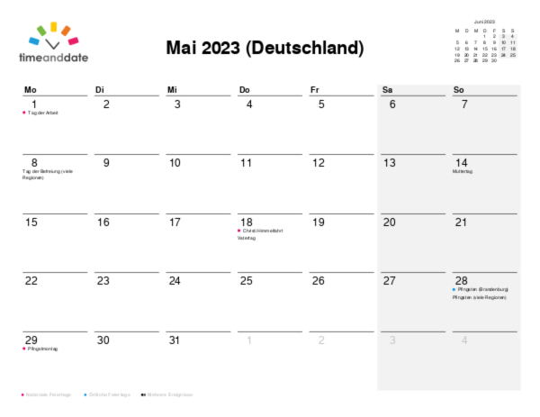 Kalender für 2023 in Deutschland