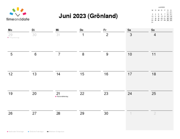 Kalender für 2023 in Grönland