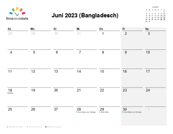 Kalender für 2023 in Bangladesch