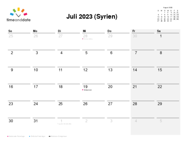 Kalender für 2023 in Syrien