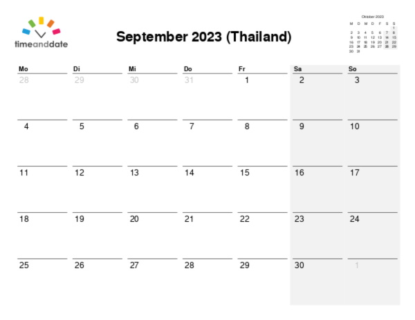 Kalender für 2023 in Thailand
