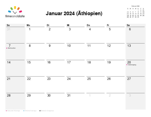 Kalender für 2024 in Äthiopien