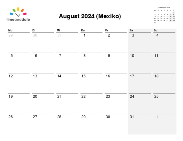 Kalender für 2024 in Mexiko