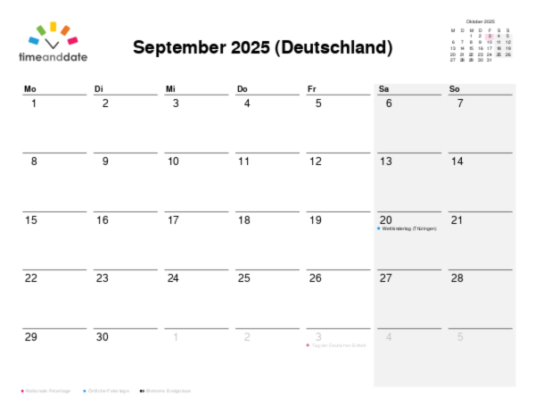Kalender für 2025 in Deutschland