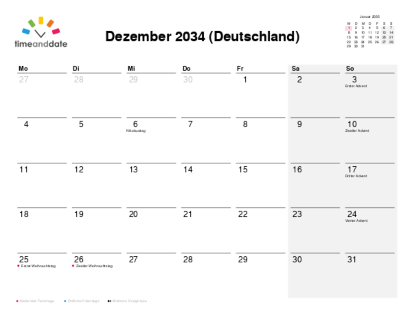Kalender für 2034 in Deutschland