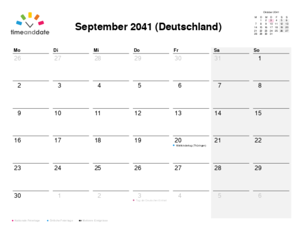 Kalender für 2041 in Deutschland
