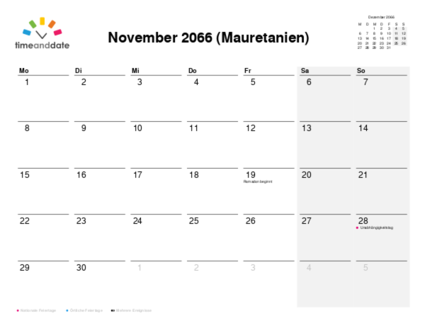 Kalender für 2066 in Mauretanien