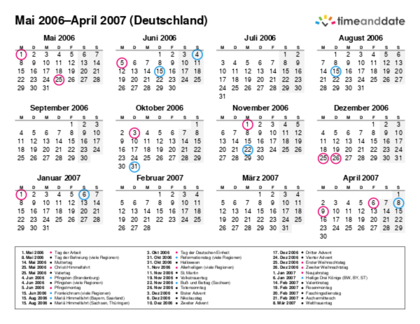 Kalender für 2006 in Deutschland