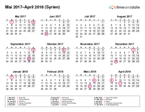 Kalender für 2017 in Syrien