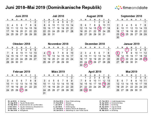 Kalender für 2018 in Dominikanische Republik