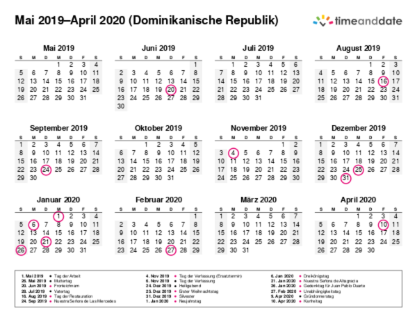 Kalender für 2019 in Dominikanische Republik