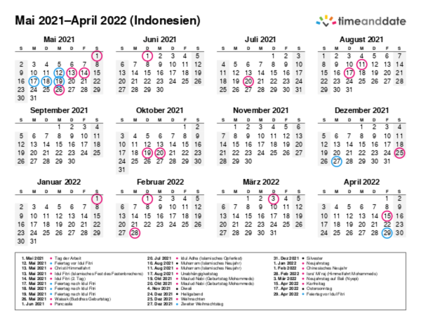 Kalender für 2021 in Indonesien